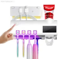 Wall-mounted UV toothbrush sterilizer and automatic toothpaste dispenser